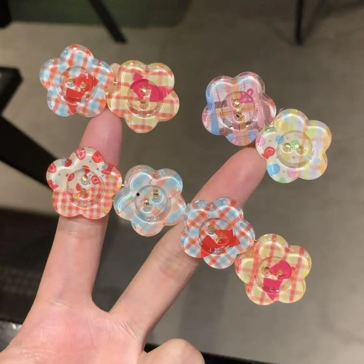 4pcs Jelly Color Block Flower Hair Clips - Cute Candy Duckbill Hairpins for Girls, Sweet Everyday Styling