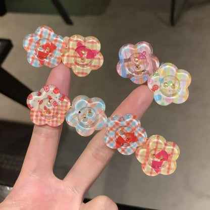 4pcs Jelly Color Block Flower Hair Clips - Cute Candy Duckbill Hairpins for Girls, Sweet Everyday Styling