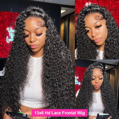 250% Density Deep Wave Lace Front Wig – 13x6 HD Water Wave Curly Frontal, Human Hair for Black Women