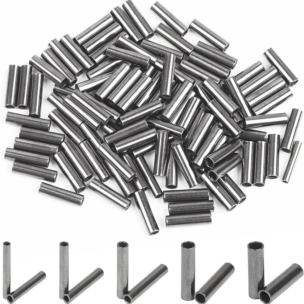 100-Piece Fishing Crimp Sleeve Kit - Single Barrel Wire Rope & Fishing Line Crimping Rings