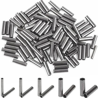 100-Piece Fishing Crimp Sleeve Kit - Single Barrel Wire Rope & Fishing Line Crimping Rings