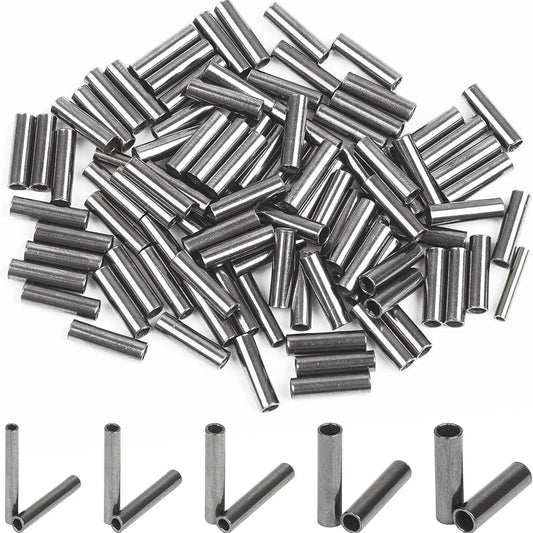 100-Piece Fishing Crimp Sleeve Kit - Single Barrel Wire Rope & Fishing Line Crimping Rings