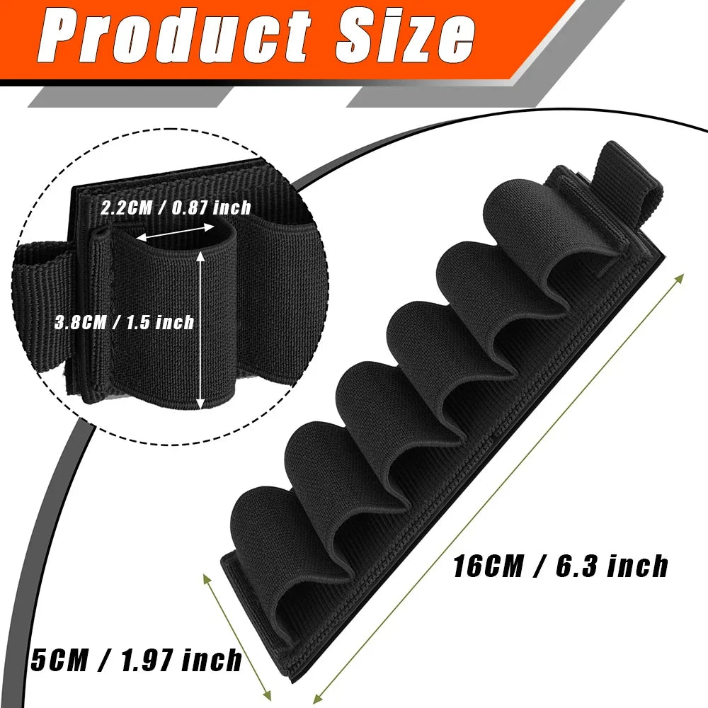 12 Gauge Shotgun Shell Holder - 6 Round Elastic Ammo Carrier with Hook & Loop Mount