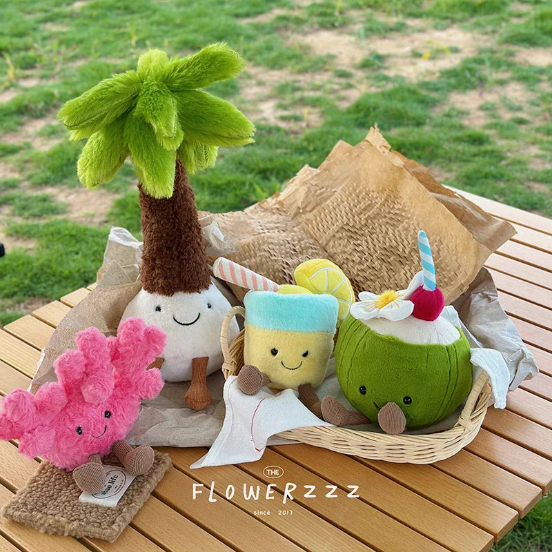 JELLYCAT Lemonade Coconut Plush – Soft Palm Tree & Red Coral Plush Toy, Cartoon Doll for Home Decor & Christmas Gifts