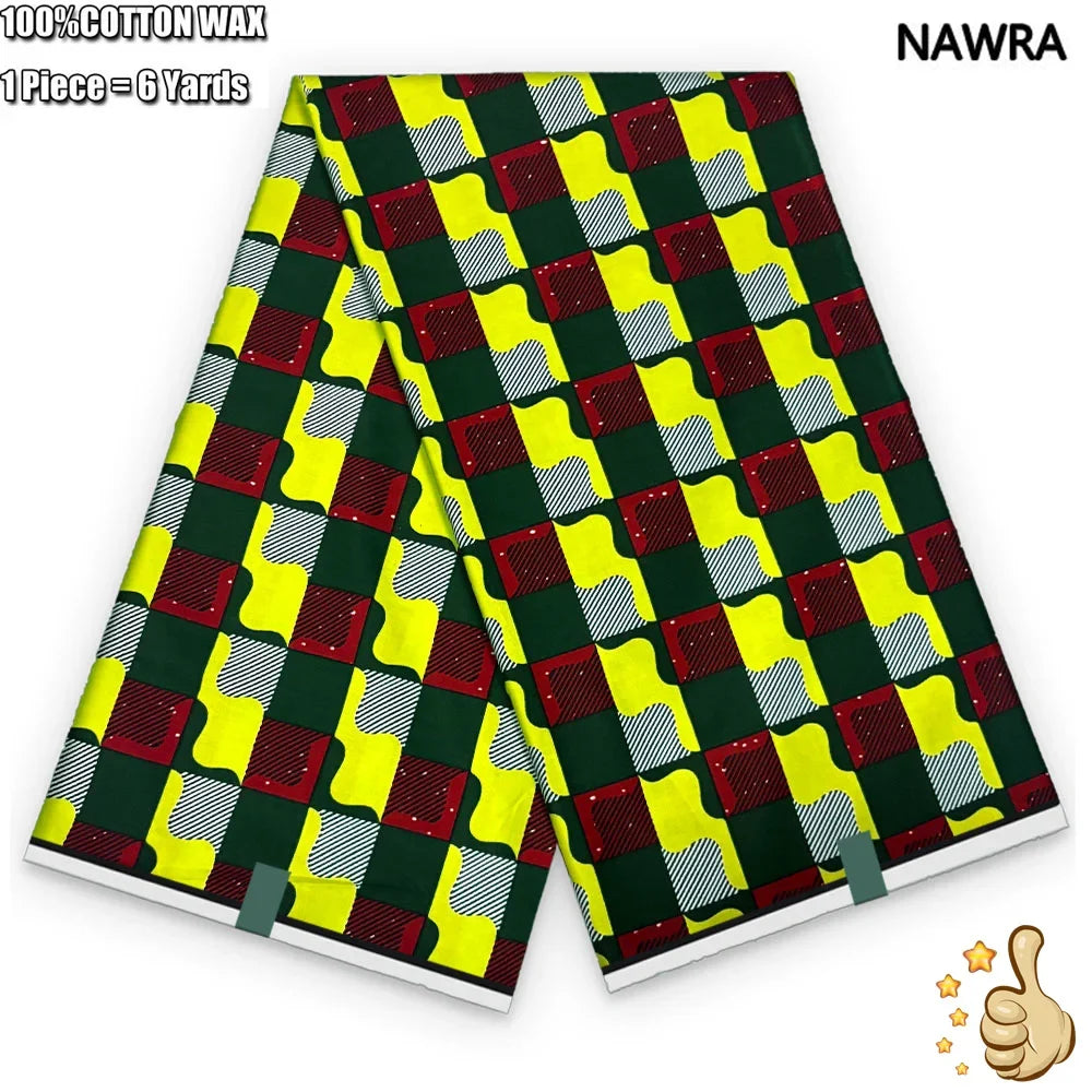 100% Cotton African Real Wax Fabric - Ankara Batik Pagne Sewing Material for Women's Dresses