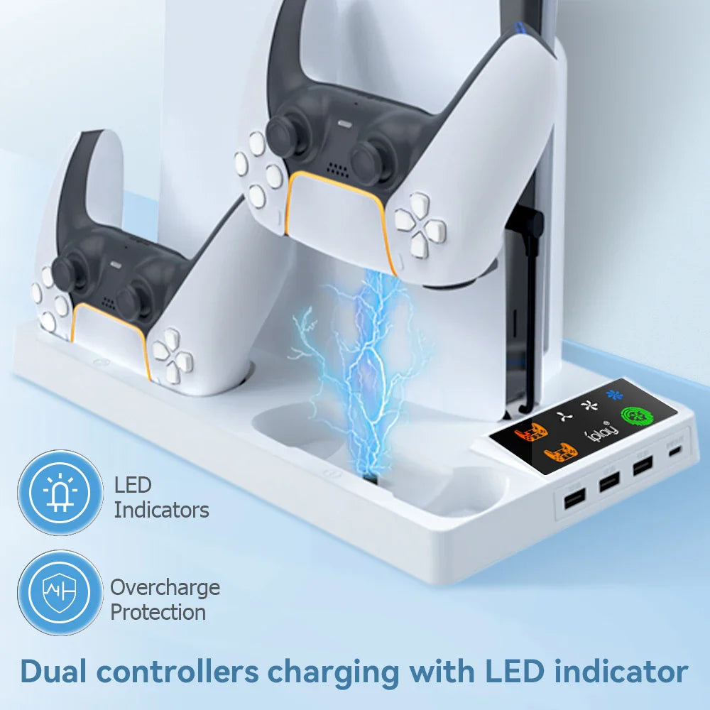 PS5 Pro & Slim Cooling Station — Multifunctional Controller Charging Stand with Headphone Holder