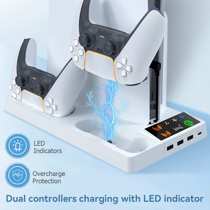 PS5 Pro & Slim Cooling Station — Multifunctional Controller Charging Stand with Headphone Holder
