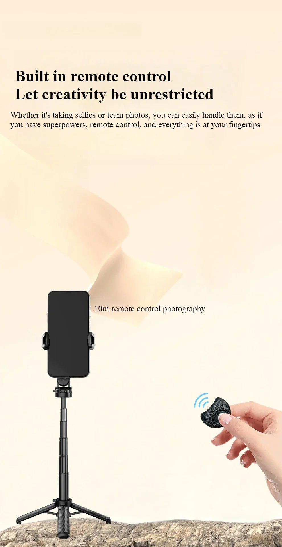 Mini Selfie Stick & Three-Corner Stand – Foldable Phone Holder with Detachable Remote for iPhone & Smartphones, Portable Travel Bracket
