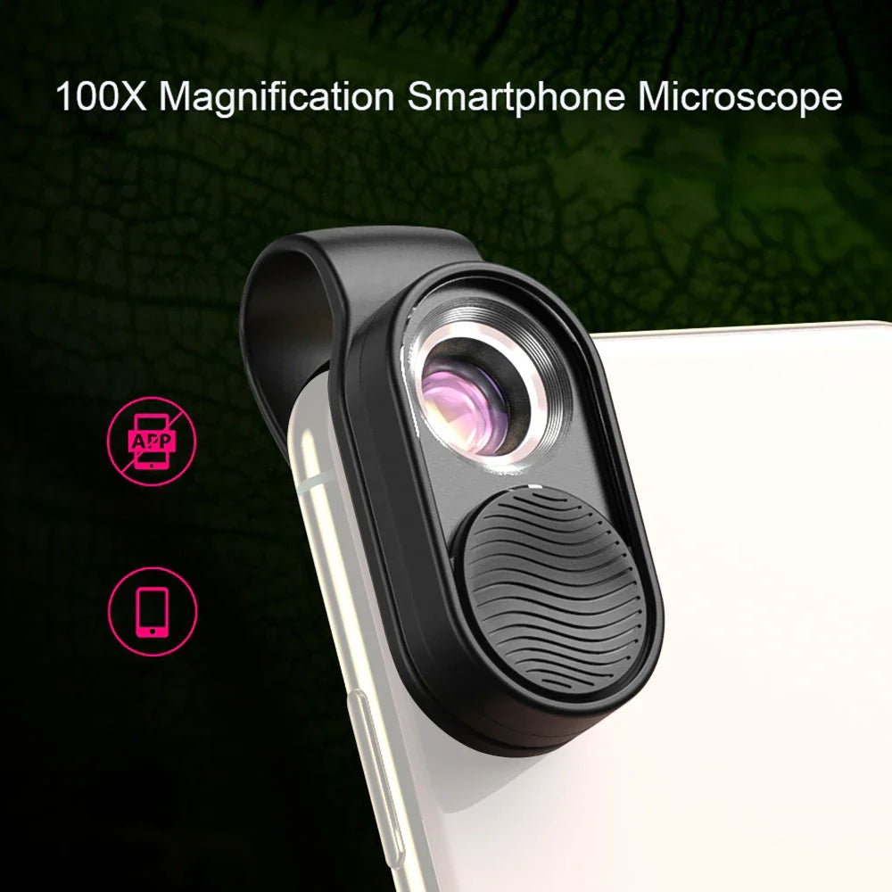100X/200X Microscope Phone Lens with Clip – Magnifier for Plants, Insects, Hair, Skin, Jewelry & Jade Inspection