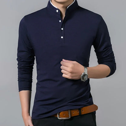 Men's Business Casual Long Sleeve Polo Shirt - Breathable Formal Comfort Top for All Occasions