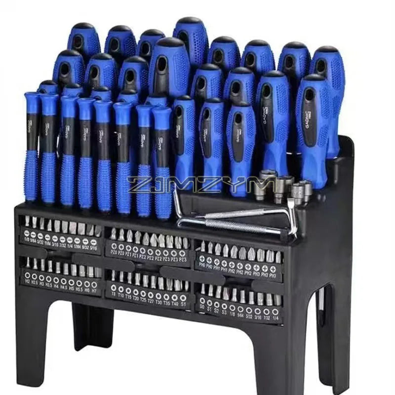 100Pcs Magnetic Screwdriver Set - Precision Hand Tool Kit with Storage Rack
