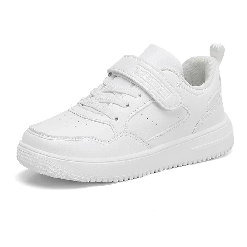 Kids' Black Leather Sneakers – Non-Slip Casual Walking & Tennis Shoes for Boys and Girls