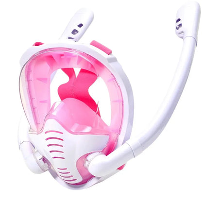 Full Face Snorkel Mask - 180° Panoramic Silicone Dry-Top Diving Mask with 2 Snorkels
