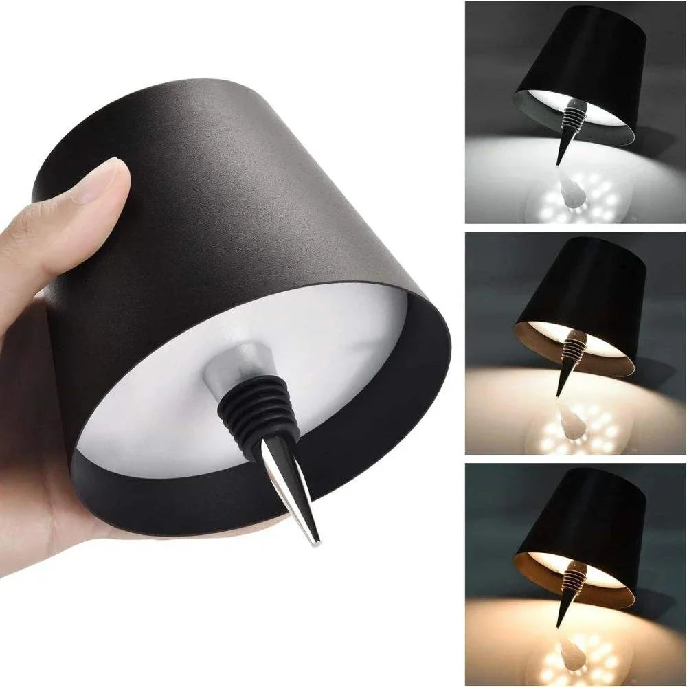 USB Rechargeable Bottle Table Lamp – Touch Control 3-Color Stepless Dimming Night Light for Desk & Bar
