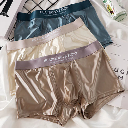 Men’s 3-Pack Ice Silk Satin Boxers, Luxury Smooth Breathable Mesh Crotch Underwear, Summer Cool Solid Fit Boxer Shorts