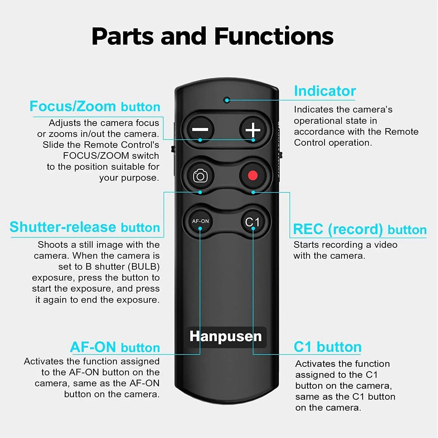 Hanpusen RMT-P1BTA Wireless Camera Remote - Bluetooth Shutter Release for Sony ZV-1F, A7IV, A6700 & More