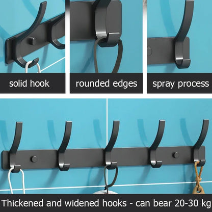 Folding Wall Robe Hooks - Black & White Towel, Coat & Clothes Hanger for Bathroom & Kitchen