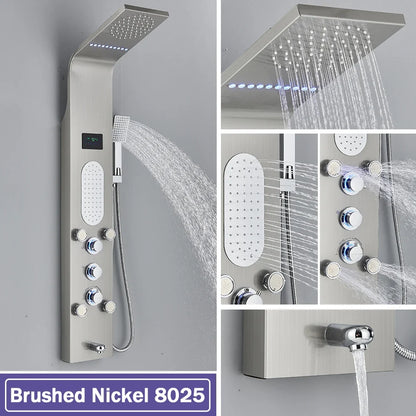 LED Waterfall Shower Panel System - Black In-Wall Rain Shower with Spa Massage Sprayer & Bidet Tap