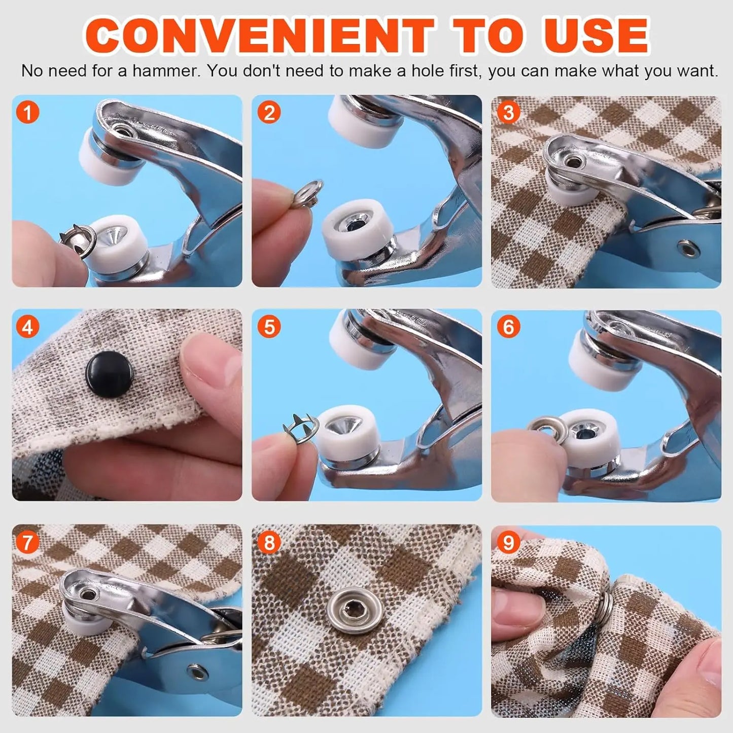 Metal Snap Button Fastener Kit - 50/100PCS Hollow Prong Studs with Pliers Tool for Clothing Sewing Bags & Shoes