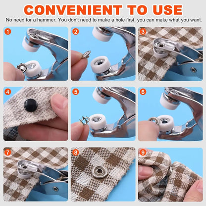 Metal Snap Button Fastener Kit - 50/100PCS Hollow Prong Studs with Pliers Tool for Clothing Sewing Bags & Shoes