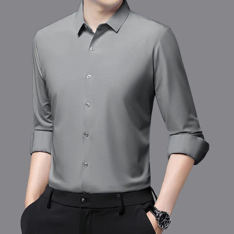 Men's Ultra-Stretch Shirt - Silky Long Sleeve Business & Casual Dress Shirt