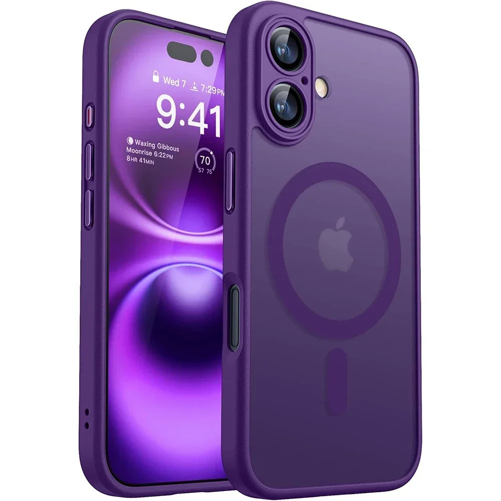 Magnetic Matte Translucent Armor Case - Shockproof Magsafe Compatible Cover for iPhone 17 16 15 14 13 12 11 Pro Max Plus