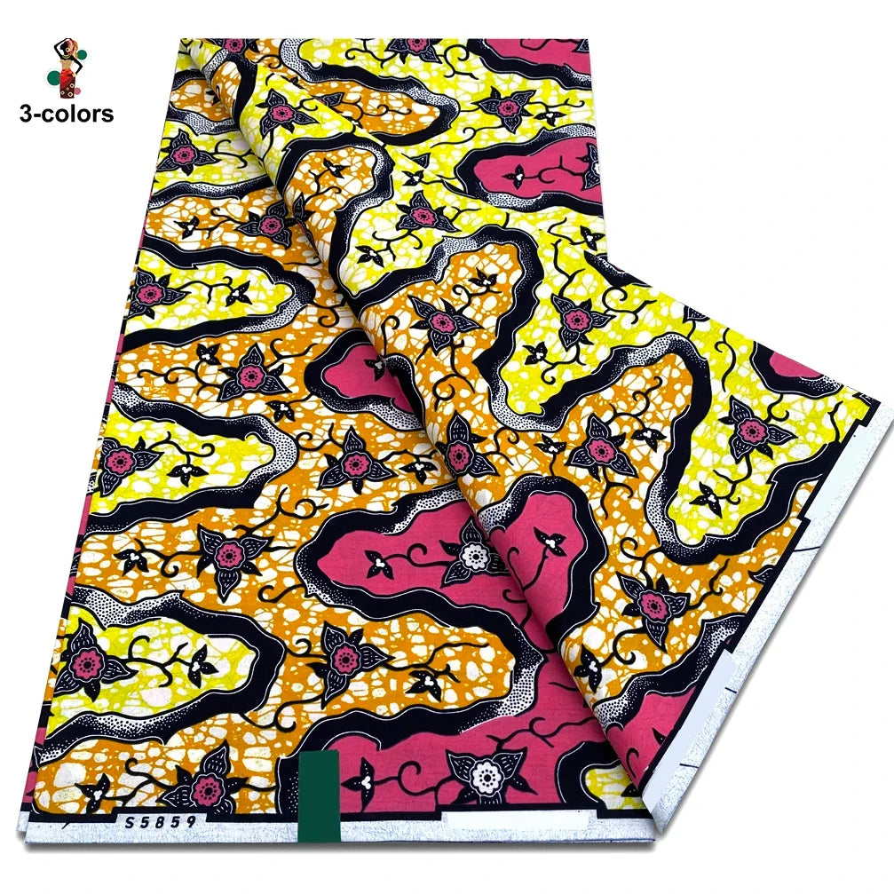 African Ankara Wax Fabric - 100% Cotton Soft Pink Pagne Fashion Print