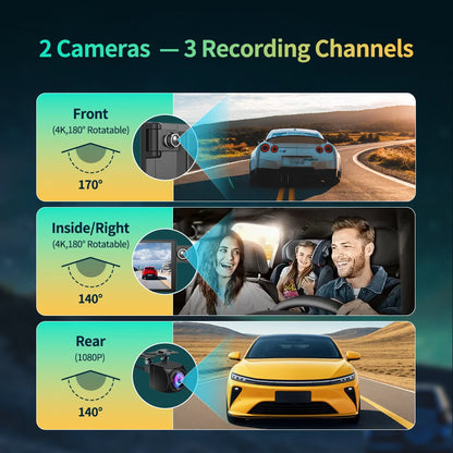 11.3" Imagebon H50 Dash Cam — 4K, 3-Channel, ADAS, Wireless CarPlay & Android Auto, Time-Lapse & 24H Parking Monitor Black Box