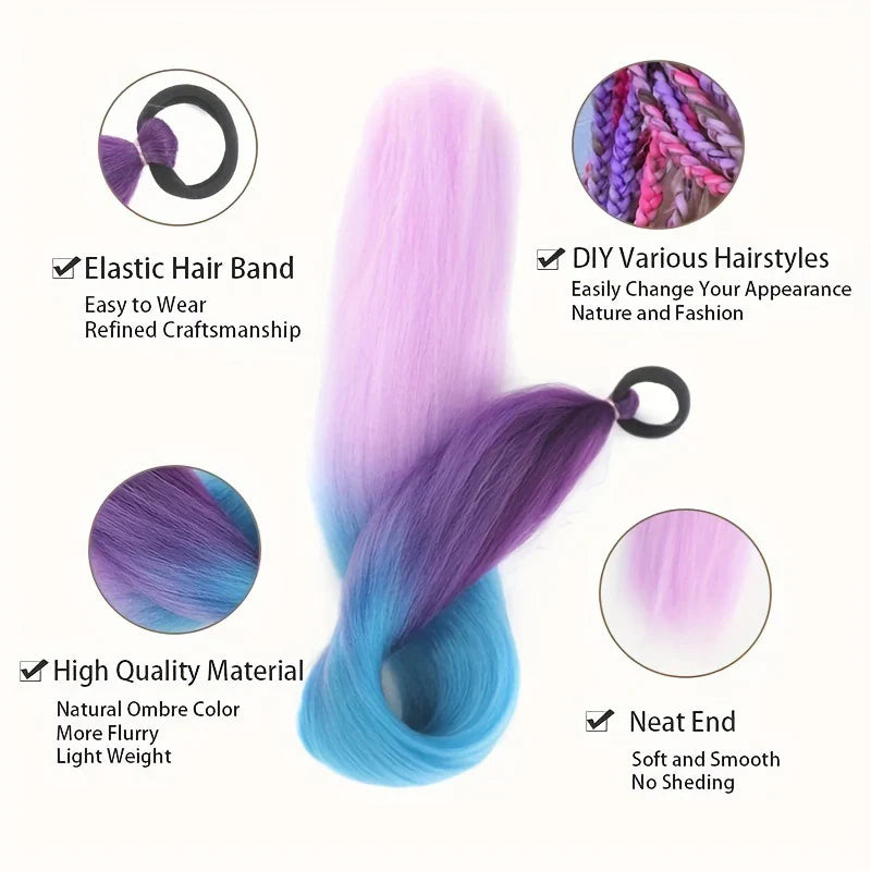 2pcs Purple Synthetic Braiding Hair – Long Straight DIY Braided Ponytail Hairpieces for Women, Party & Stage Hair Accessories