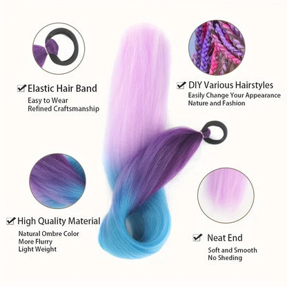2pcs Purple Synthetic Braiding Hair – Long Straight DIY Braided Ponytail Hairpieces for Women, Party & Stage Hair Accessories