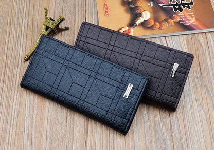 Men's Embossed Long Wallet with Money Clip – Large Capacity Soft Vertical Bifold Wallet