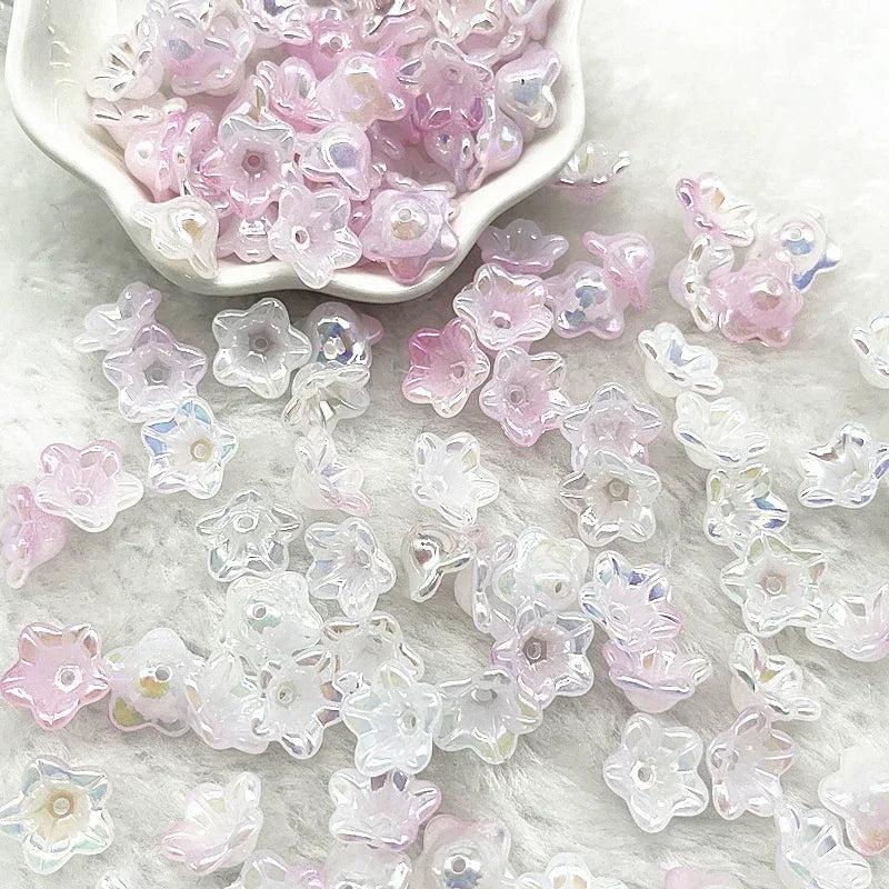 50pcs 7x13mm Gradient Acrylic Bellflower Beads - Flower Caps, Spacer Beads & Charms for DIY Jewelry Making