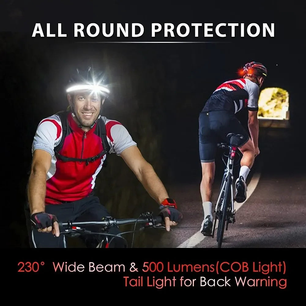 COB Rechargeable Headlight - 3 Lighting Modes Wide Angle Outdoor Running & Work Lamp with Red Tail Light