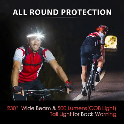 COB Rechargeable Headlight - 3 Lighting Modes Wide Angle Outdoor Running & Work Lamp with Red Tail Light
