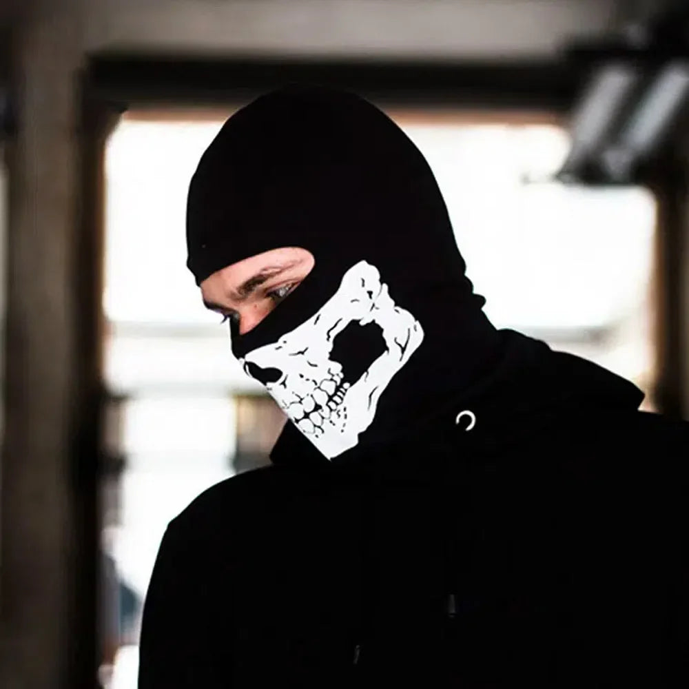 Skull Print Balaclava Mask - Full Face Halloween Cosplay Hood for Motorcycle Riding & Outdoor Use