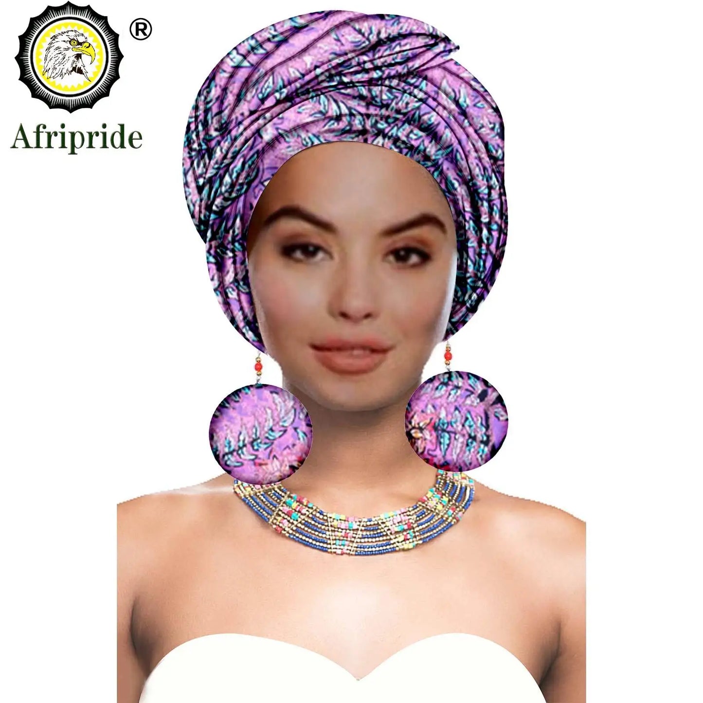 African Turban Headwrap - Nigerian Ankara Headscarf with Matching Earrings