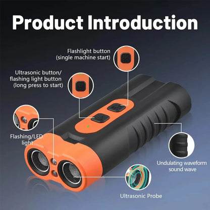 Ultrasonic Dog Repeller - Dual Head USB Rechargeable Anti-Bark Training Device with LED Flashlight