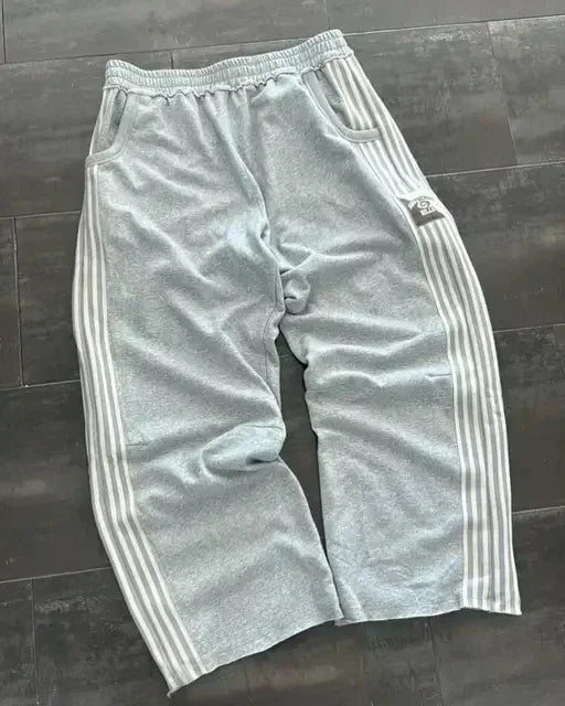 American Y2K Gothic Hip Hop Sweatpants for Men – Retro Double Layer Baggy Joggers with Elastic Waist