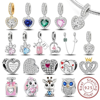925 Sterling Silver Paw Heart Charm - Zircon Red Love Pendant Bead for DIY Bracelets & Women’s Fine Jewelry