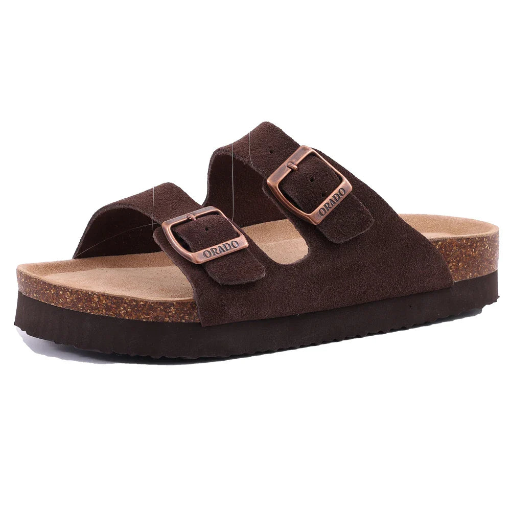 Comwarm Women’s Suede Mules & Men’s Cork Insole Clogs – Arch Support Sandals for Outdoor, Beach, and Home Slides