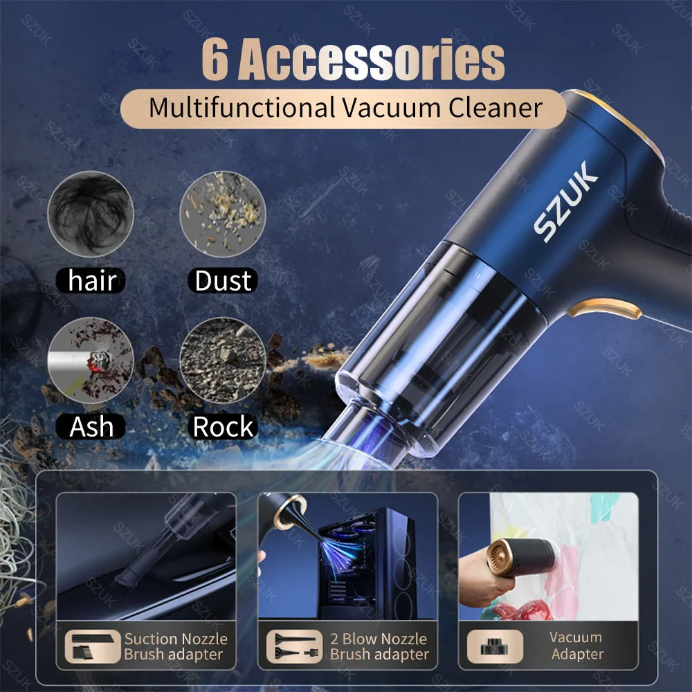 SZUK 98000PA Mini Car Vacuum Cleaner — Powerful Handheld Wireless Portable Cleaner with Strong Suction