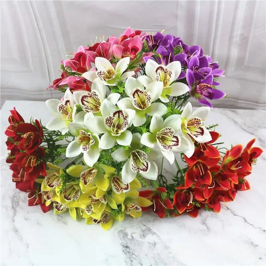 Artificial White Orchid Flowers - 10Pcs Silk Faux Orchid Bouquet For Wedding Decor, Home Vase & DIY Floral Arrangements