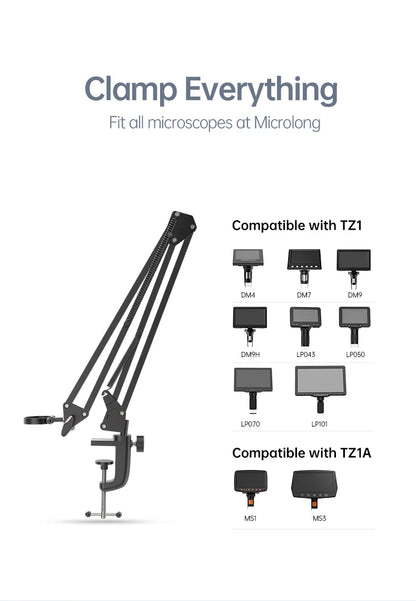 RIEVBCAU Flexible Microscope Arm Stand – Adjustable Metal Bracket Mount for DM4, DM7, DM9, MS1, MS3 Models
