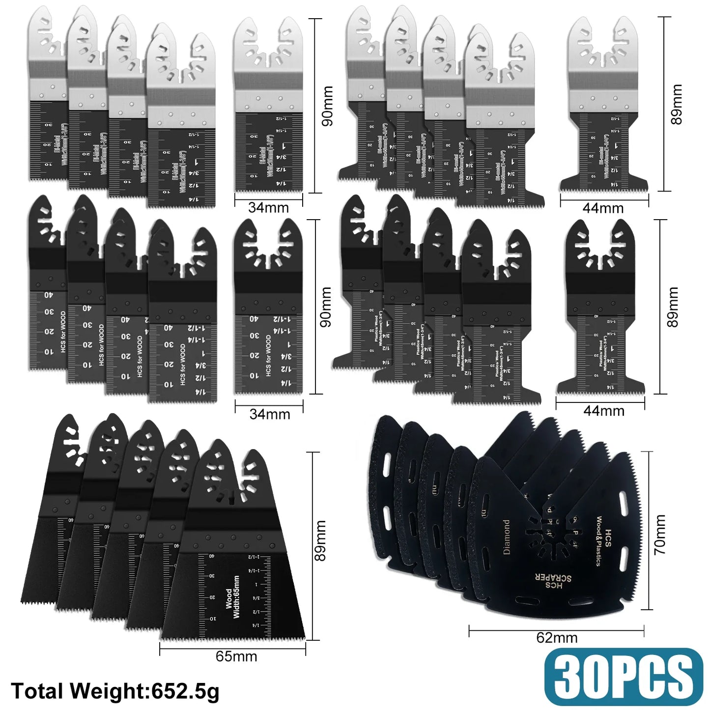 Tooth Oscillating Saw Blade Kit - 10-39PCS Carbide Multitool Blades for Wood PVC & Metal Cutting