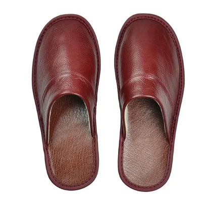 Men’s PU Leather House Slippers - Waterproof Soft Indoor Bedroom Shoes with Comfort Flat Sole