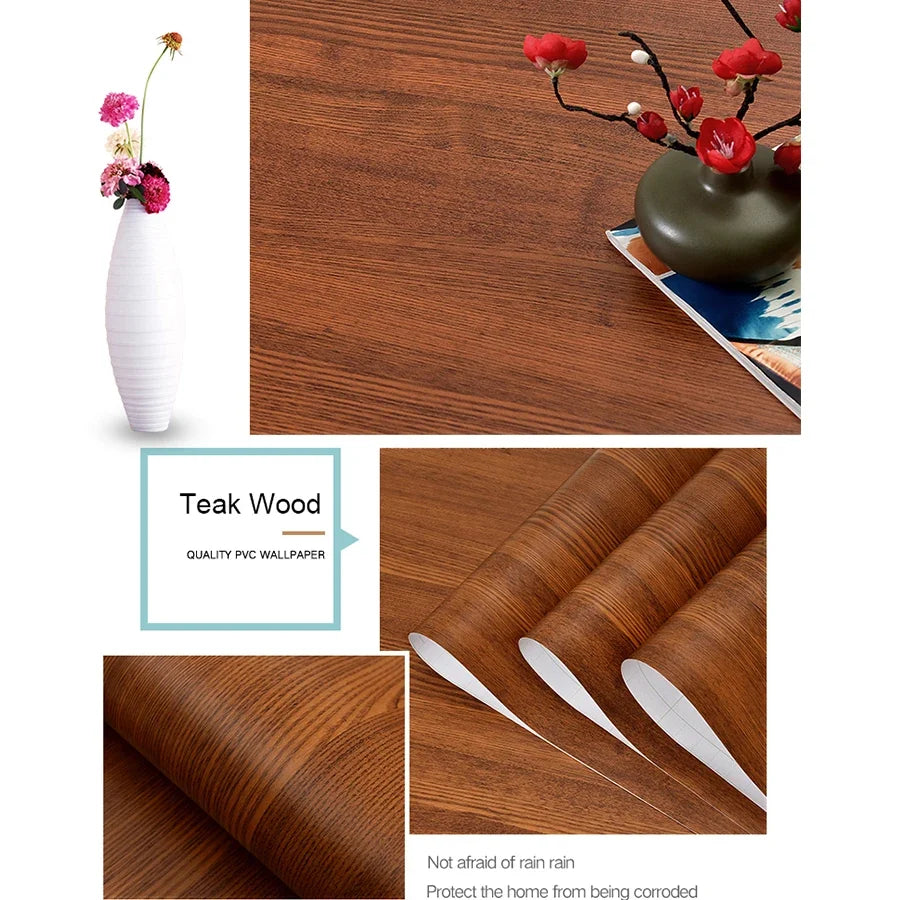 WZF Waterproof Wood Grain Wallpaper Roll - Self Adhesive Vinyl Film for Furniture, Cabinets & DIY Home Decor