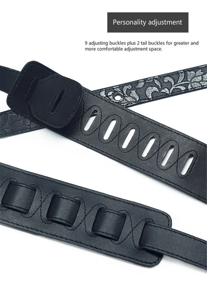 Vintage 2.5 Inch Guitar Strap - Adjustable Soft Embroidered Belt for Classical & Bass Guitars, Music Accessories