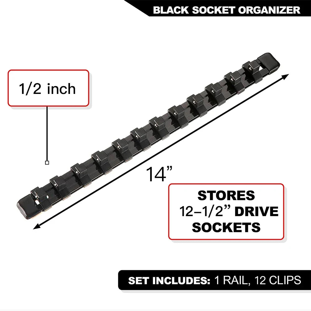Socket Organizer Set - 1/4 3/8 1/2 Inch Socket Holder Trays for Tool Box Drawers & Storage Rails