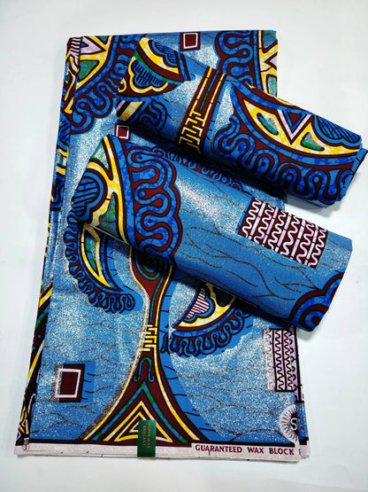 Grand Super Ankara Wax Fabric - Original 100% Cotton Glitter Batik Pagne 6 Yards Nigerian Party Dress Sewing Material