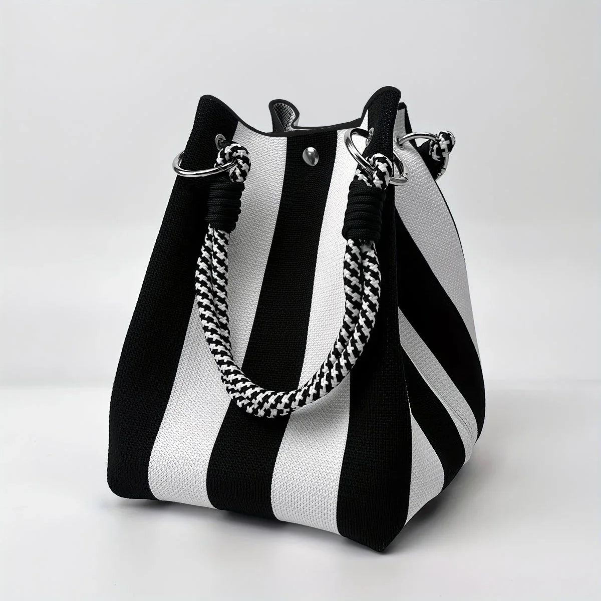 Multicolor Knitted Retro Bucket Handbag – Color-Block Casual Tote Bag, Lightweight & Versatile Everyday Carry Purse